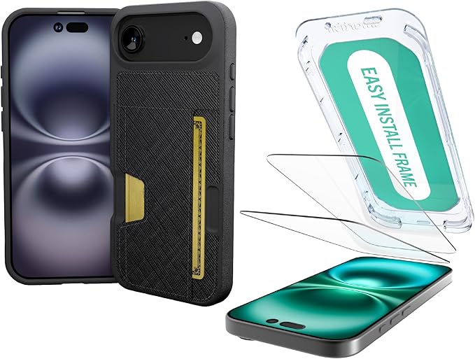 Smartish® iPhone Air Wallet Case + Screen Protector - [Slim + Protective] Phone Case Credit Card Holder + 2-Pack Tempered Glass Screen Protectors for Apple iPhone Air - Black Tie Affair