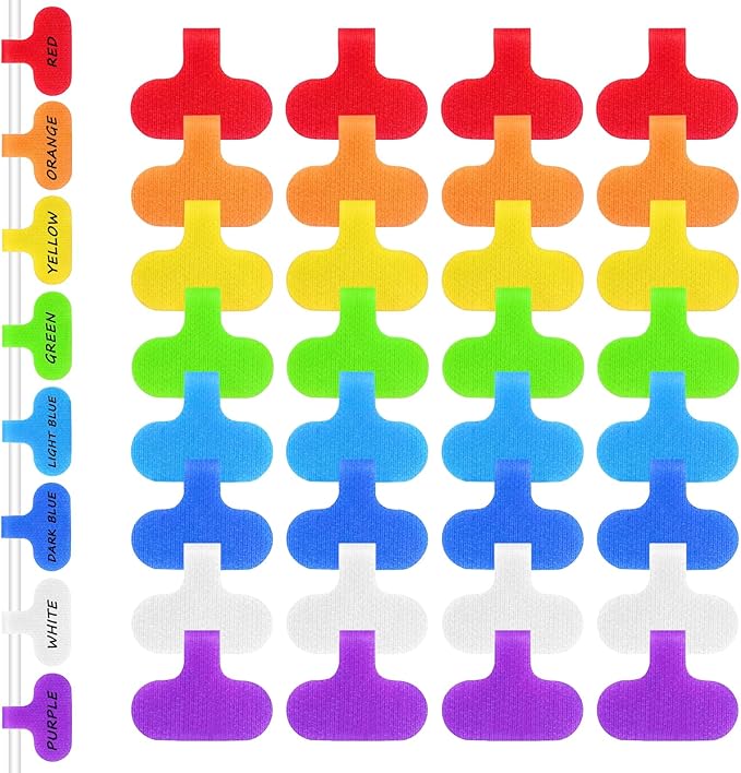 32 Pieces Self-Adhesive Cable Labels Multi-Color Cord Wire Labels, Nylon Writable Cable Tags and Wire Tags for Cable Management and Identification