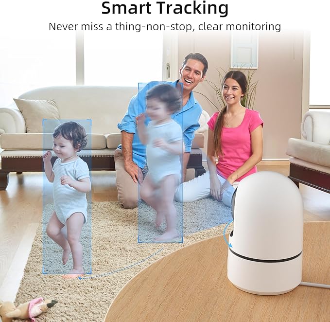 2K Indoor Security Camera, 360° WiFi Cameras for Home Security, Baby/Pet Camera with Phone App, One-Touch Call, Auto Tracking, IR Night Vision, Motion Detection, TF/Cloud Storage, 2.4Ghz WiFi