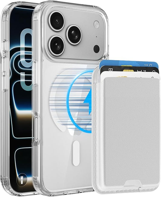 Magnetic for iPhone 17 Pro Clear Case with White Detachable Wallet, Compatible with MagSafe, Credit Card Holder with Slim Shockproof Protective Phone Cover