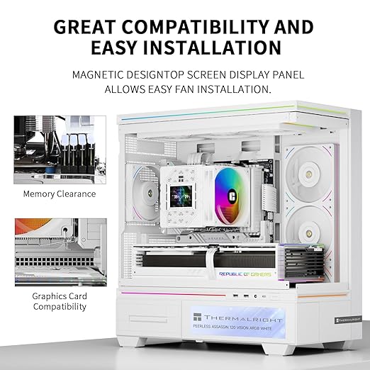 Thermalright Peerless Assassin 120 Vision ARGB White CPU Cooler, PC Cooling 6 Heat Pipes, 2.8’’ Magnetic Display Screen with 320x240 Resolution,for AM4/AM5 and Intel LGA1700/1851