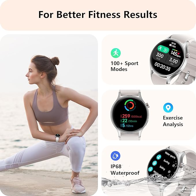 Smart Watch for Women, Answer/Make Call, AMOLED Ultra-Clear Screen Activity Trackers with Heart Rate/Sleep/SpO2 Monitor, Smartwatch for iPhone/Samsung/Android, 110+ Sport Modes, 3ATM Waterproof