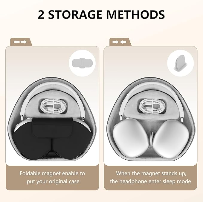 Maxjoy for AirPods Max Case [Shockproof & Dustproof] - Premium PU Leather & EVA Hybrid Hard Protective Cover, Travel Carrying Case with Storage for Apple AirPods Max Headphones (Light Gray)