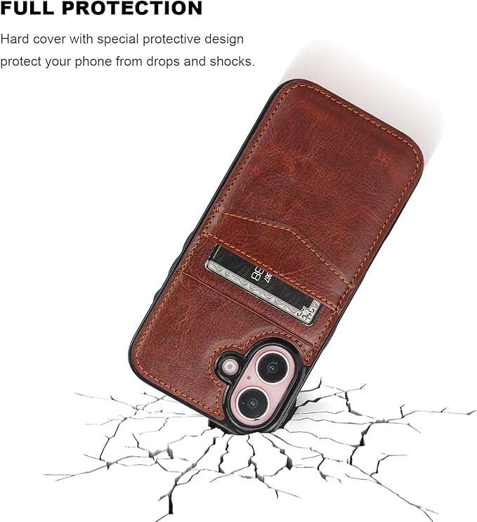 KIHUWEY Compatible with iPhone 16 Case Wallet with Credit Card Holder, Flip Premium Leather Magnetic Clasp Kickstand Heavy Duty Protective Cover for iPhone 16 6.1 Inch (Brown)