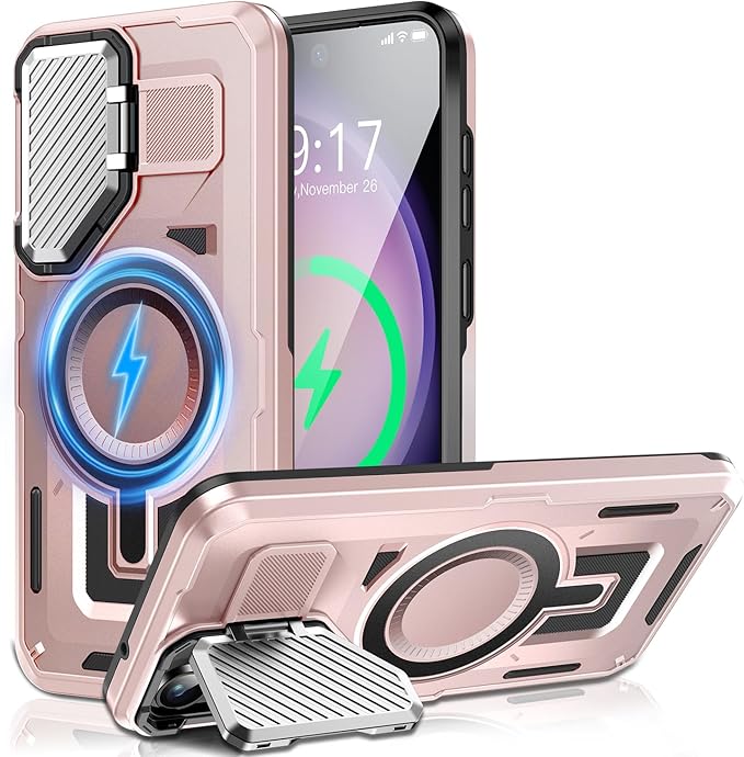 Camera Stand Case for Galaxy S23 Plus, [Compatible with Mag Safe][Lens Cover] 2024 Version Military Grade Protective Soft Case for Samsung Galaxy S23 Plus 6.6" Men Women, Pink