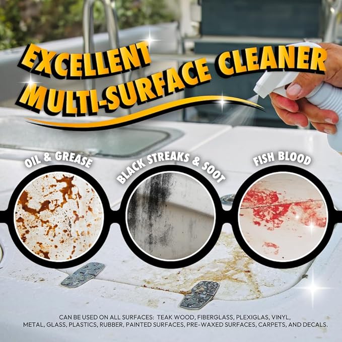 Booyah Clean All Purpose Cleaner Degreaser – Excellent Multi-Surface Cleaner - Removes Grime, Stains, Fish Blood, Oil, Grease, Black Streaks, and Soot – Meets EPA Safer Choice Direct Release Criteria