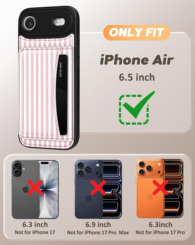 for iPhone 17 Air Case with Wallet - Fits 4 Card Slots, Compatible with MagSafe for Women Aesthetic Durable PU Leather Credit Card Holder Kickstand Phone Cover for Apple 17 Air, Stripes