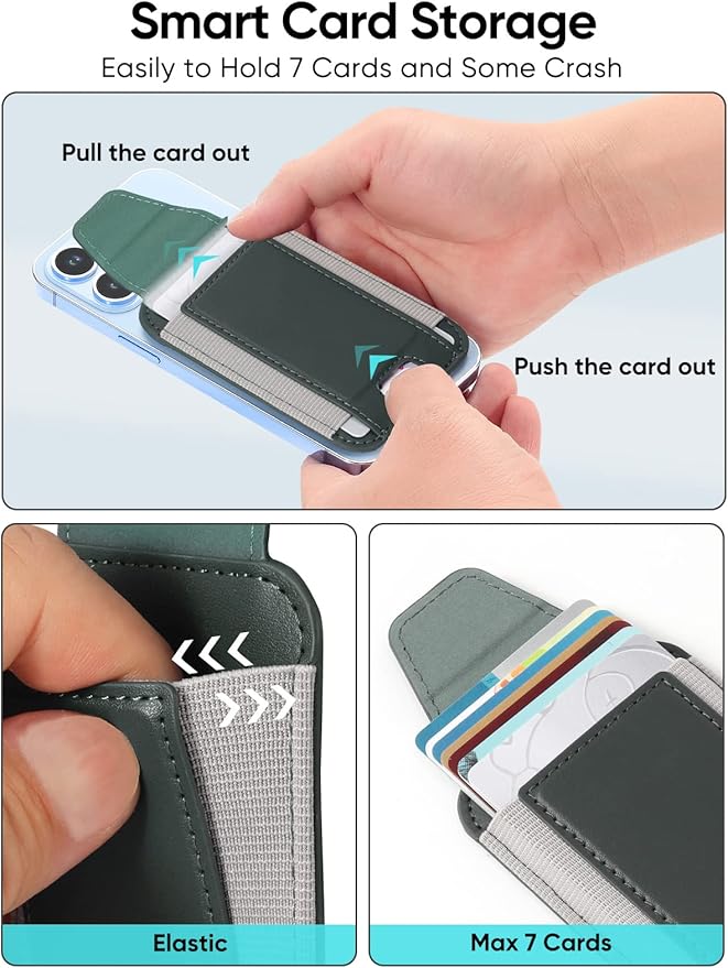 Miroddi for MagSafe Wallet with Privacy Flap, Strongest Magnetic Card Holder for iPhone 17, iPhone 16/15/14/13/12 Series, Detachable Leather Magnetic Phone Wallet, Fit 7 Cards, RFID Blocking, Green