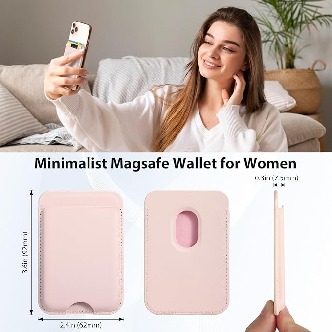 Magnetic Wallet Compatible with Apple Magsafe,2Pack Mag Safe Card Holder for iPhone 15/14/13/12 Pro/Max/Plus/Case,Vegan Leather RFID Phone Wallet Fits 4 Cards - White+Pink