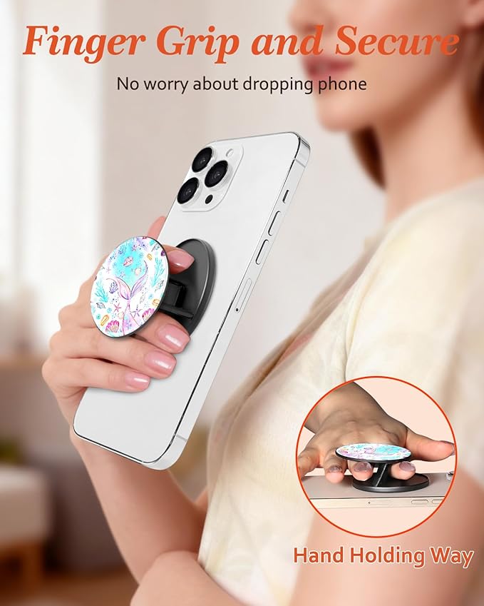 Kidcube Magnetic Phone Grip Compatible with Magsafe - Cell Phone Grip Stand Magnetic Ring Holder Finger Kickstand for iPhone 17 16 15 14 13 12 Series Magnet Removable Accessories Cute Girly Fish Tail