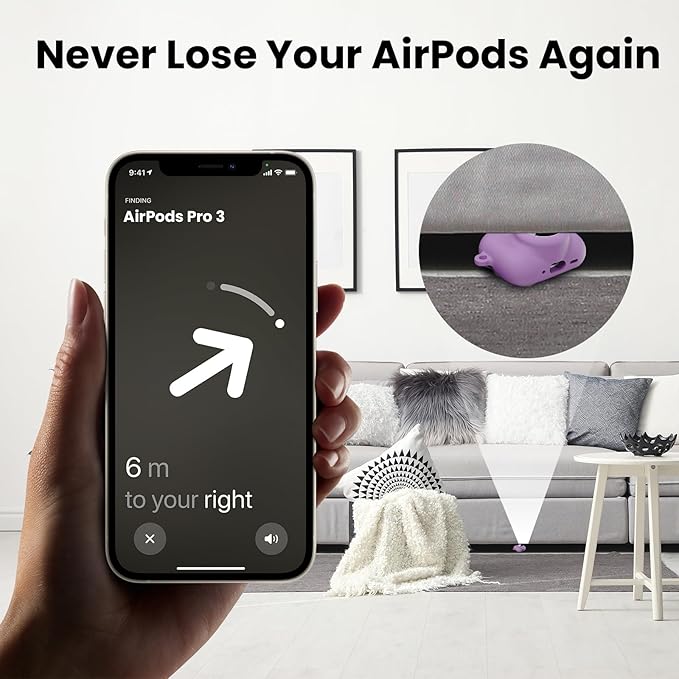 2 in 1 Silicone Case Compatible with AirPods Pro 3 and AirTag 2/1, Shockproof Protective Case Cover for AirPods Pro 3rd Generation 2025 with Cleaner Kit & Carabiner (Purple)