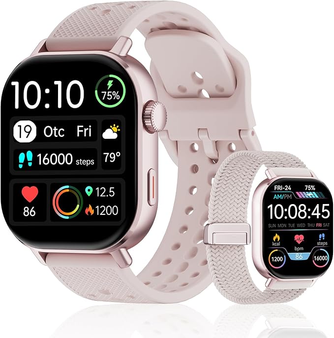 Smart Watch with 2 Bands: Step & Calorie Counter, Heart Rate & Oxygen Sensor, GPS Running, Swimming, Walking, Sports Tracker, Waterproof, Health Monitoring, Music & Call Alert Men Women iOS/Android