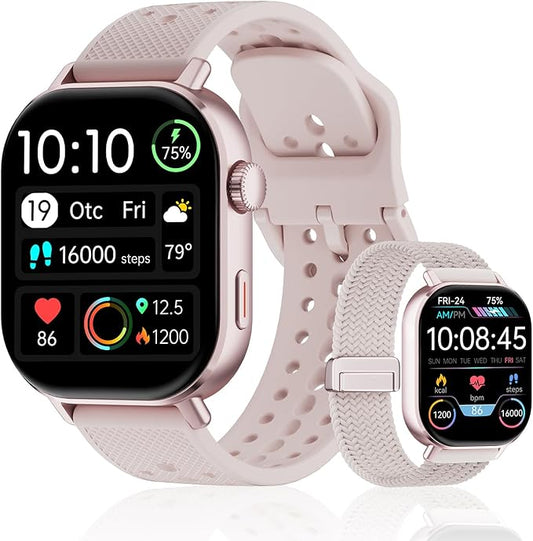 Smart Watch with 2 Bands: Step & Calorie Counter, Heart Rate & Oxygen Sensor, GPS Running, Swimming, Walking, Sports Tracker, Waterproof, Health Monitoring, Music & Call Alert Men Women iOS/Android