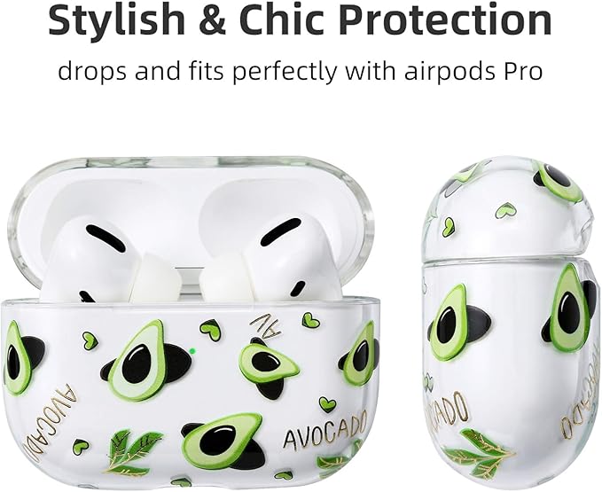 Airpods Pro Case Cover for Women,Compatible with Apple Airpods Pro Case Clear with Designs Patterns Airpods Pro Hard Case PC Shockproof [Front LED Visible ] Anti-Fall Full Protector, Avocado