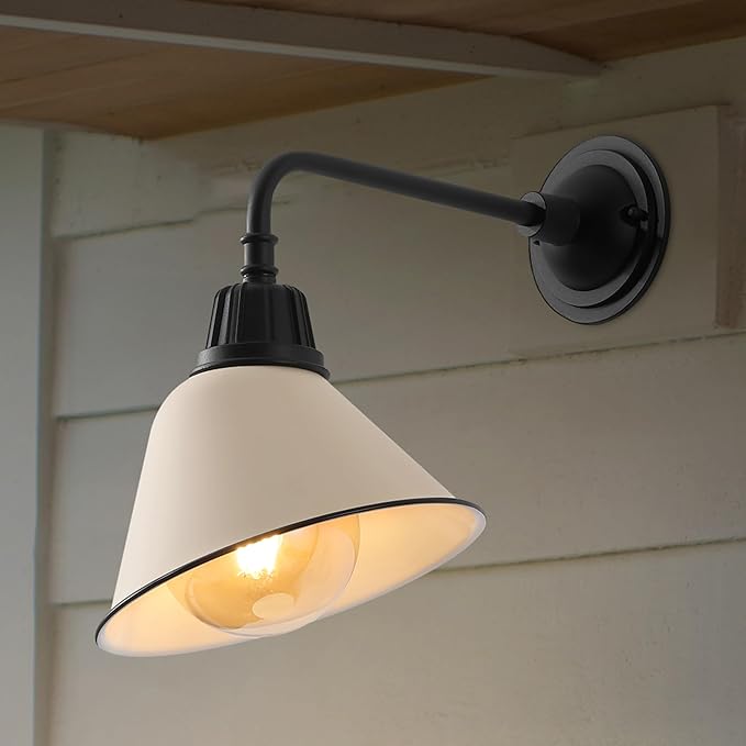 JONATHAN Y JYL7612J Croydon 9.63" 1-Light Farmhouse Industrial Indoor/Outdoor Iron LED Gooseneck Arm Outdoor Sconce for Entryway Lobby Kitchen Bathroom Bedroom Living Room Hallway, Matte Almond