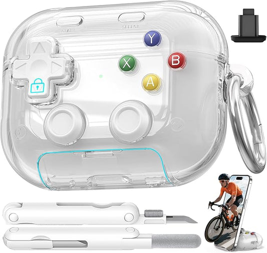 for AirPods Pro 3 Case 2025, with Pressable Button, Safety Lock & Phone Stand for Apple Air Pod Pro 3 Gen Cover, Cool Funny Gifts Case for Women Men to Relief Stress or Pass The Time,Clear White