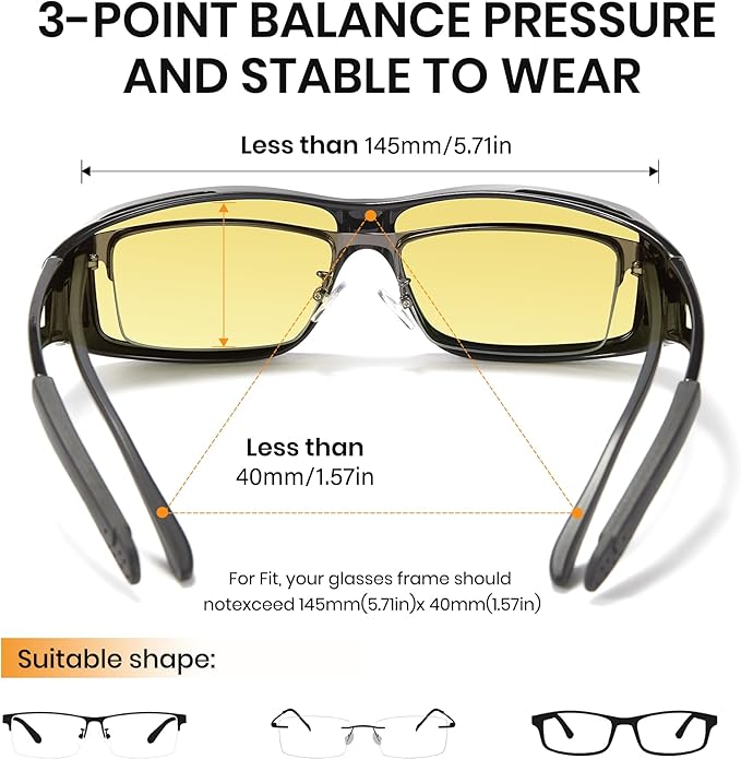 Cyxus Photochromic Day Night Vision Driving Glasses Men Women Fit Over Polarized Wrap-Around Eyeglasses 1304Hi