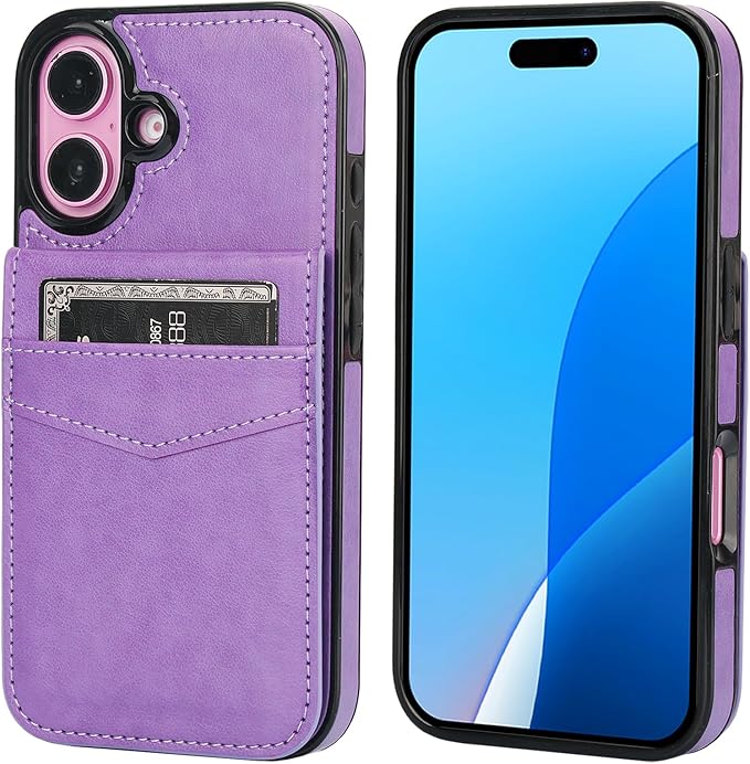 KIHUWEY Compatible with iPhone 16 Case Wallet with Credit Card Holder, Flip Premium Leather Magnetic Clasp Kickstand Heavy Duty Protective Cover for iPhone 16 6.1 Inch (Purple)