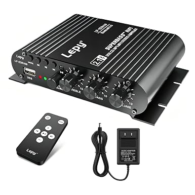 Home Audio Amplifier Bluetooth 5.0 Stereo Receiver 2.1 Channel Subwoofer Amp Board with Treble/Bass/Sub Control HiFi Sound for Home Theater, Car & Karaoke, Includes Remote & Power Adapter