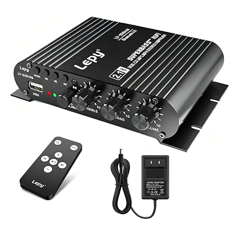 Home Audio Amplifier Bluetooth 5.0 Stereo Receiver 2.1 Channel Subwoofer Amp Board with Treble/Bass/Sub Control HiFi Sound for Home Theater, Car & Karaoke, Includes Remote & Power Adapter