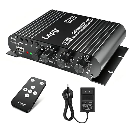 Home Audio Amplifier Bluetooth 5.0 Stereo Receiver 2.1 Channel Subwoofer Amp Board with Treble/Bass/Sub Control HiFi Sound for Home Theater, Car & Karaoke, Includes Remote & Power Adapter