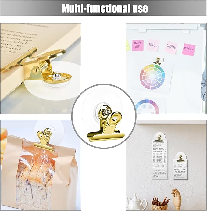 Self Adhesive Metal Clips, 12 Pcs Upgrade Strong Self-Adhesive Clips for Hanging and Organization, Spring Clip for Paper Poster Tapestry Photo Wall Teacher Student Home Kitchen Office Rose Gold