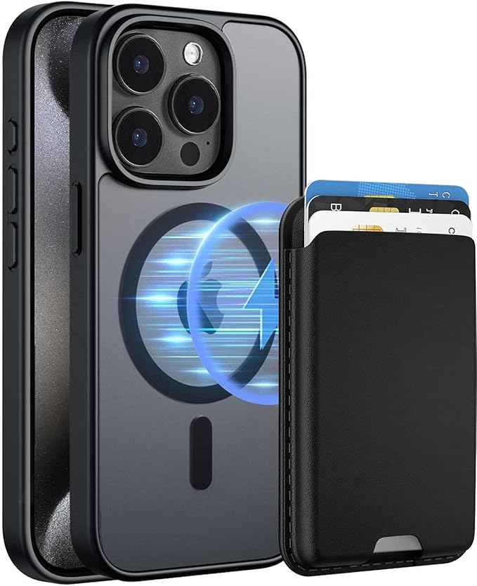 Magnetic for iPhone 15 Pro Max Case with Detachable Wallet, Compatible with MagSafe, Credit Card Holder with Slim Shockproof Protective Phone Cover, Black