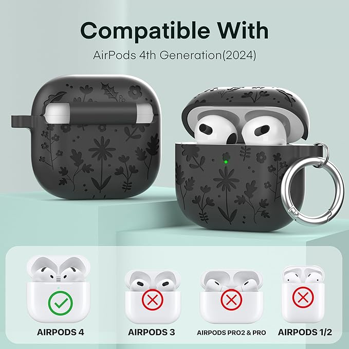 Maxjoy for AirPods 4 Case, Engraved Silicone Cute AirPod 4 Case for Women Men Protective iPod 4 Cover with Keychain Cleaning Kit for AirPod 4th Generation Cover 2024, Grey