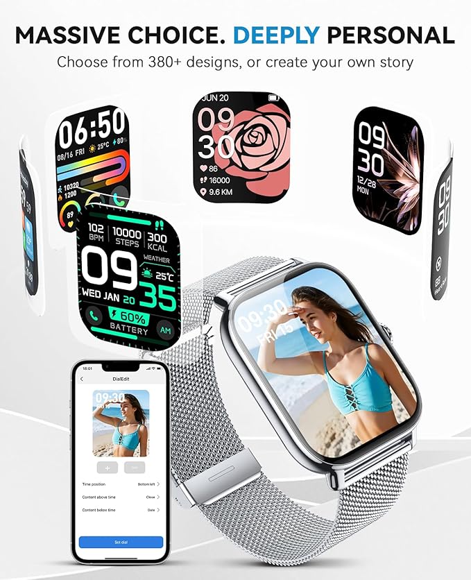 Smart Watches for Women Men, Steps Counter Fitness Tracker Watch for Android iPhone with Sleep Calorie Monitor and 110+ Sports, IP68 Waterproof, Pedometer Smartwatch (Silver, 1.91)