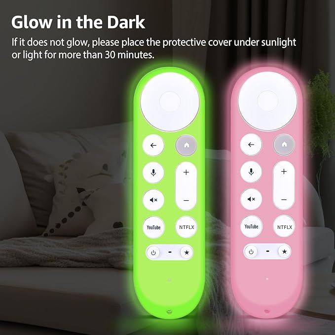 [2-Pack] HZIME New Replacement Remote Control Cover Compatible for Google TV Streamer 4K TV GY3LE Voice Remote, Silicone Controller Case Sleeve (Glow-in-The-Dark，Green/Pink)
