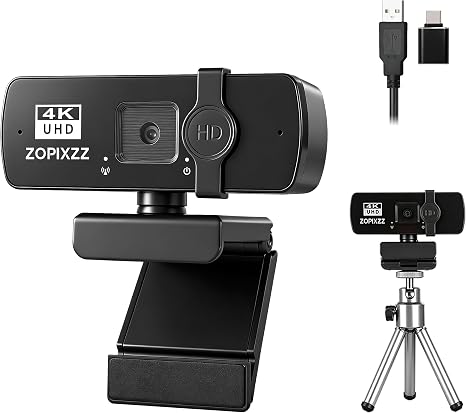 4K Webcam with Tripod, PC Ultra HD Web Camera with Microphone, PDAF Autofocus,Privacy Cover,USB A & USB C Adapter, Plug & Play,Ideal for Business Meetings&Live Streaming