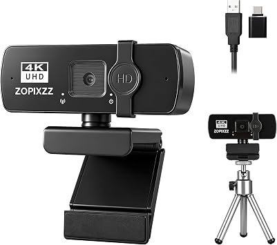 4K Webcam with Tripod, PC Ultra HD Web Camera with Microphone, PDAF Autofocus,Privacy Cover,USB A & USB C Adapter, Plug & Play,Ideal for Business Meetings&Live Streaming