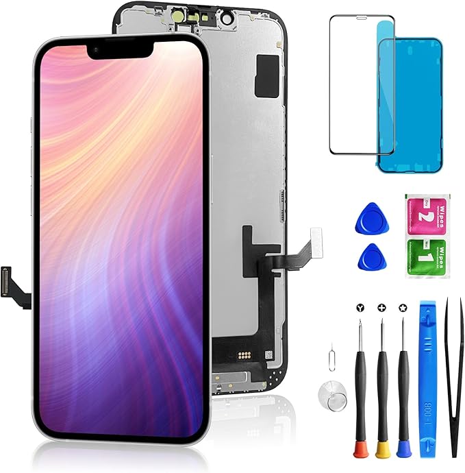 for iPhone 14 Screen Replacement 6.1 Inch, Diykitpl 3D Touch LCD Display for A2649, A2881, A2884, A2883, A2882, with Repair Tools Kit+Waterproof Frame Sticker+Tempered Glass