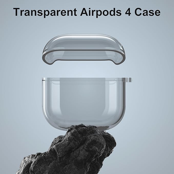 Valkit Compatible AirPods 4 Case, Soft TPU Protective Cover with Cleaner Kit, Shockproof with Keychain - Clear Black