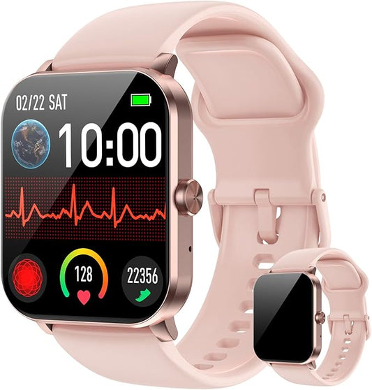 Smart Watch for Men Women, 1.85" Fitness Tracker with Answer/Make Calls, IP68 Waterproof, Heart Rate/Sleep Tracker, 120+ Sport Modes, Fitness Watch Compatible with Android & iOS (Pink)