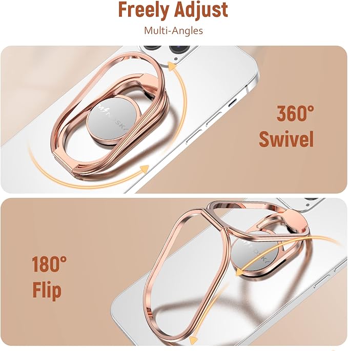 Phone Ring Holder Finger Kickstand 360°Rotation Cellphone Back Grip Foldable Cell Phone Stand for Desk Compatible with iPhone iPad Smartphones Tablets (Hollow Rosegold)