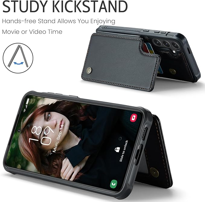 Bemal for Samsung Galaxy S25 Wallet Case with Card Holder, RFID Blocking, Shockproof Leather Kickstand for Men and Women, Durable Protective Phone Cover for 6.2", Black