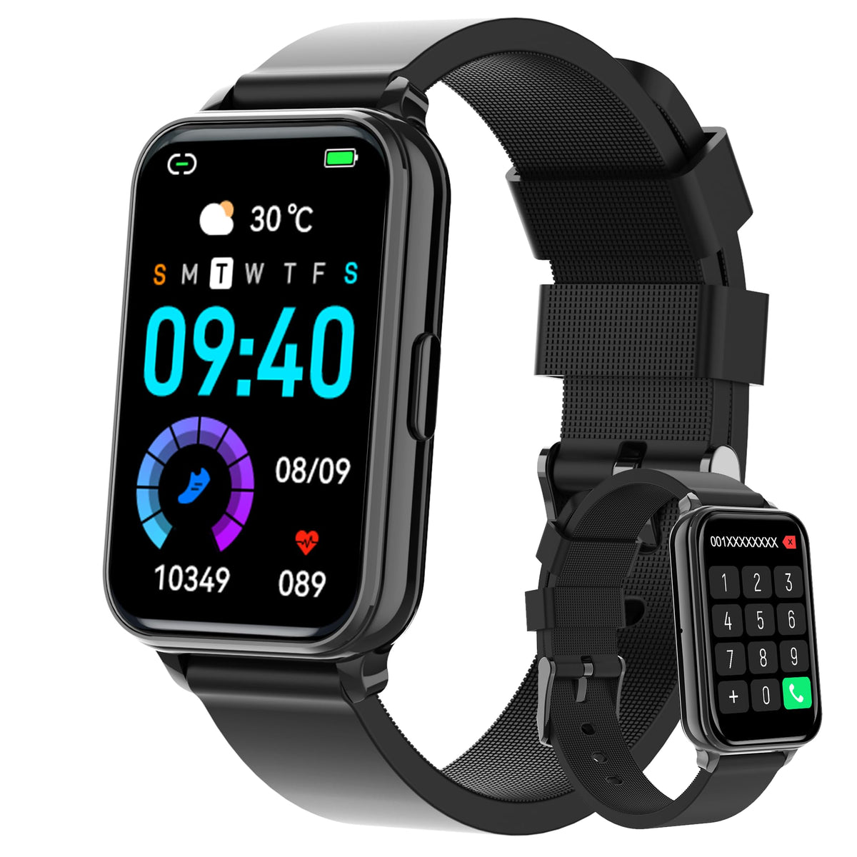 Smart Watch Fitness Tracker Make/Answer calls for Women Men with Heart Rate Blood Oxygen Sleep Monitor Sports Modes Step Calorie Counter IP68 Waterproof for Android Phones iPhone (Rectangle, Black)