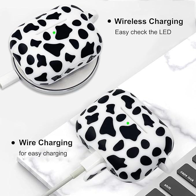 Compatible with Airpods Pro 2nd Generation Case Cover 2022, Soft Silicone Protective Cover with Bracelet Keychain for Apple Airpods Pro 2 Case for Women (Cow)