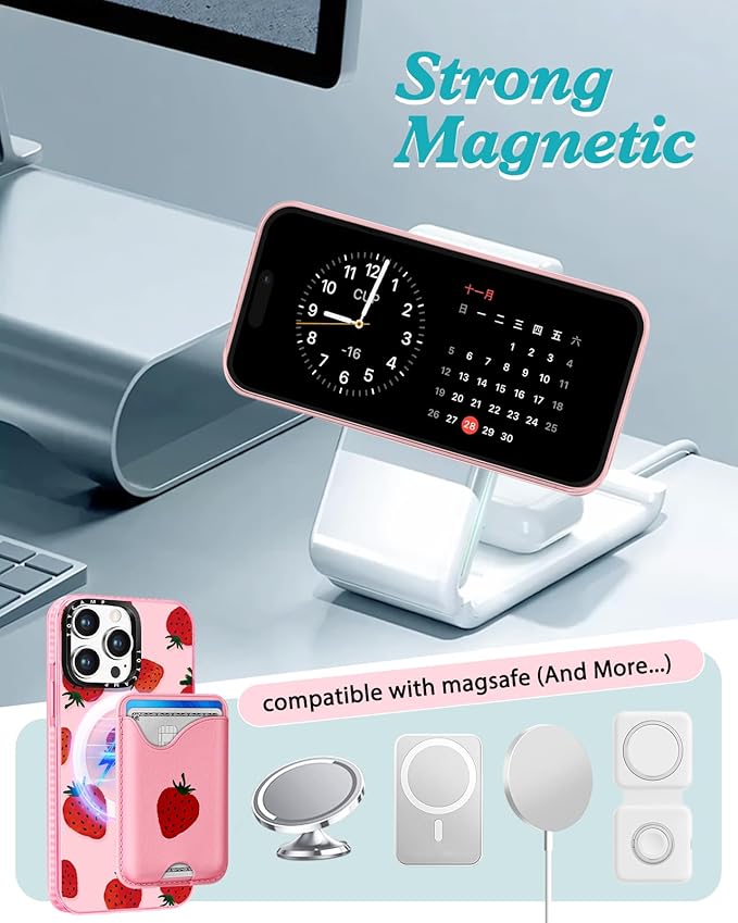 Toycamp for iPhone 13 Pro Max Case - Compatible with Magsafe Credit Card Holder Wallet Magnetic Cute Women Teen Girls Kawaii Girly Unique Strawberry Design Phone Cover for iPhone 13 Promax