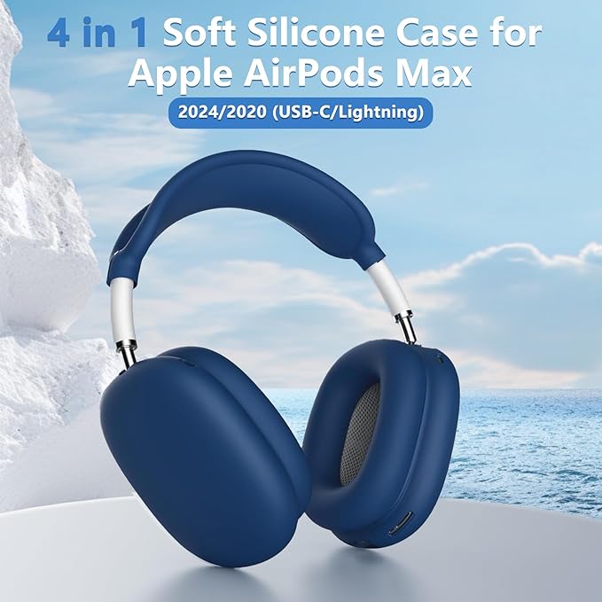 Silicone Case Cover for AirPods Max, Ear Pad Case Cover/Ear Cups Cover/Headband Cover for AirPods Max Headphones, Accessories Soft Silicone Protector for Apple AirPods Max New USB-C (2024) (Dark Blue)