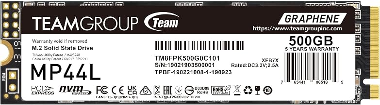 TEAMGROUP MP44L 500GB SLC Cache NVMe 1.4 PCIe Gen 4x4 M.2 2280 Laptop&Desktop SSD (R/W Speed up to 5000/2500MB/s) TM8FPK500G0C101