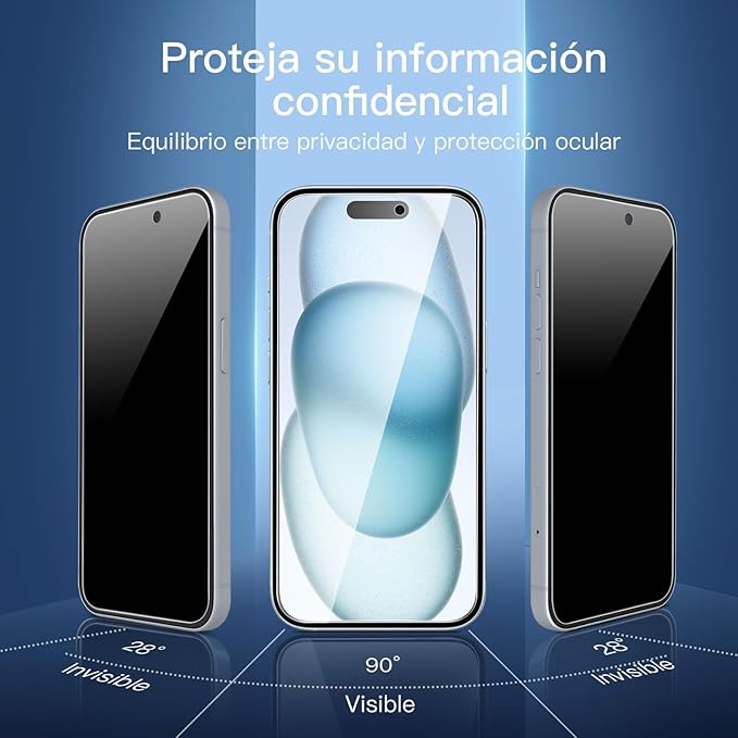 NEW'C 3X Privacy for iPhone 15 Screen Protector (6.1 inches)+ 3X Camera Lens Protector, Sensor Protection, Case Friendly Tempered Glass Film + Dust Plug - Easy Installation Tool Included | Sensor Protection, Case Friendly, Tempered Glass Film, Dust Plug