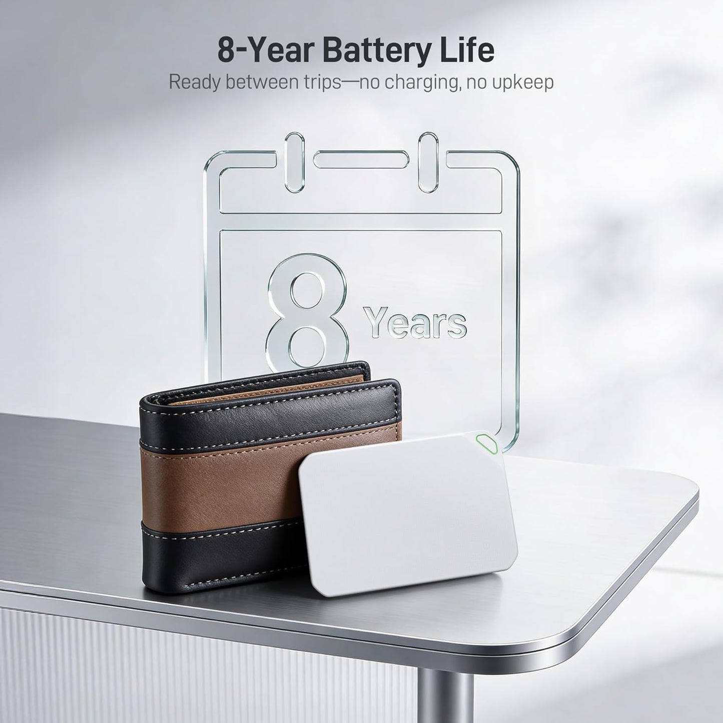 Wallet Tracker Card for Apple Find My, MFi Certified, 6-8 Year Battery & IP67 Water Resistant, NFC & Bluetooth Item Locator for Keys, Bags, Passport, iOS Only, 2 Pack, White