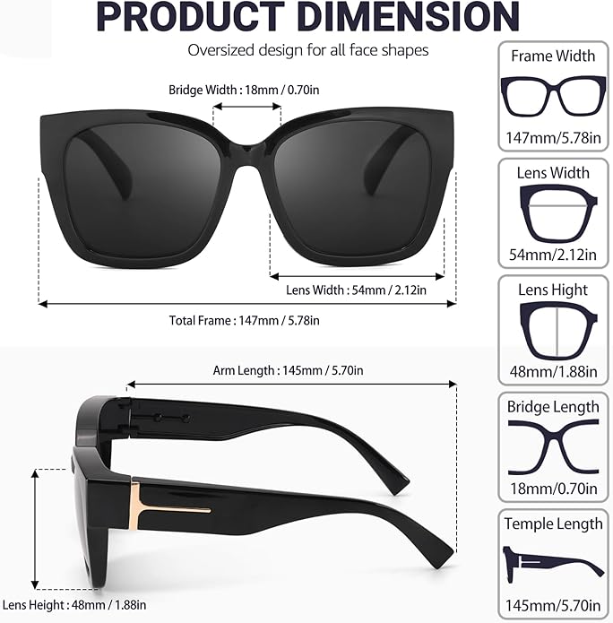 LVIOE 2 Pack Polarized Fit Over Sunglasses for Women Men Oversized Square Over Glasses Sunglasses with UV Protection LS7511