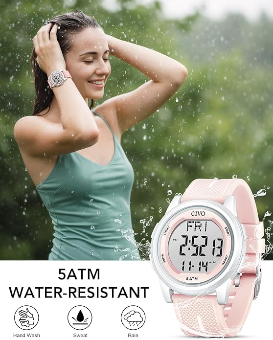 CIVO Digital Watches for Men Women: Sports Waterproof Wristwatch with Stopwatch Alarm Date - LED Backlight Big Numbers Silicone Watch for Outdoor Camping Running Cycling