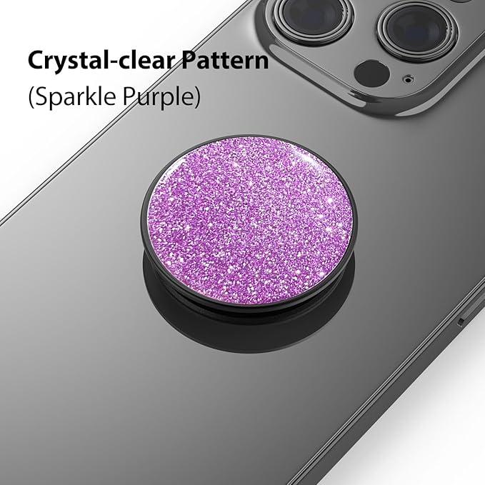 Phone Grip, Phone Ring Holder Finger Kickstand, 360°Rotation & Adjustable Metal Cell Phone Rings Gripper Stand Work with Magnetic Car Mount for iPhone Samsung & Other Phones - Sparkle Purple