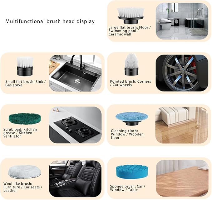 Diydeg Electric Spin Scrubber, Cordless Brush with 8 Replaceable Brush Heads and Adjustable 3 Speed Settings, Power Scrubber for Bathroom Kitchen Tile Floor
