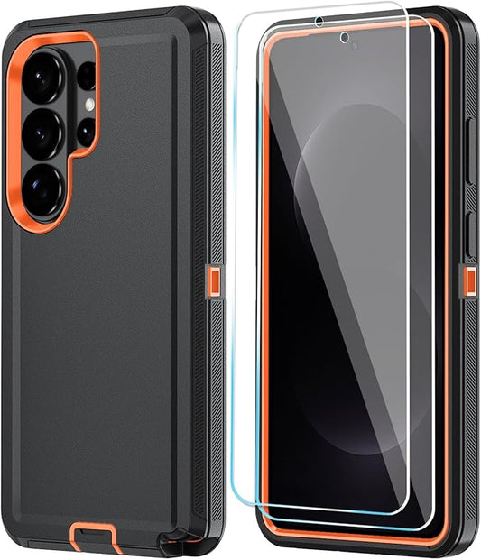 ONOLA Phone Case for Samsung Galaxy S26 Ultra Case with HD Screen Protector, Heavy Duty Shockproof & Dropproof 3-Layer Cover Phone Case for Galaxy S26 Ultra 6.9'',BlackOrange