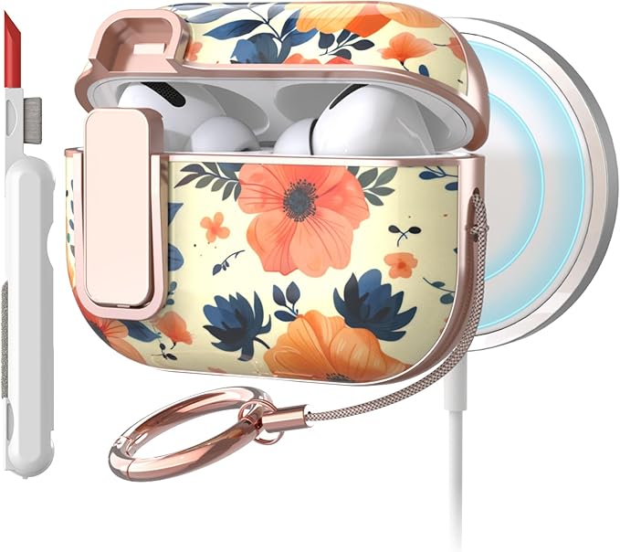 TATOFY for AirPods Pro 2nd Generation Case with Lock Carabiner Cleaner, Slim AirPod Pro 1st & 2nd Hard Case Cover, Compatible with MagSafe (Yellow)
